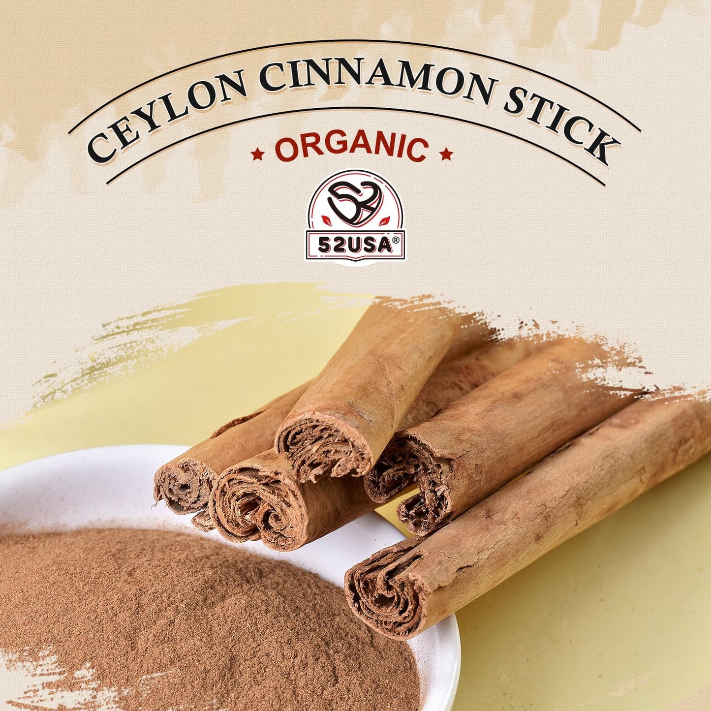 52USA Organic Ceylon Cinnamon Sticks  1 Ounce (Pack of 2)  True Cinnamon Farmed in Sri Lanka  Whole Cinnamon Sticks Bulk  Vegan  Non GMO  56g
