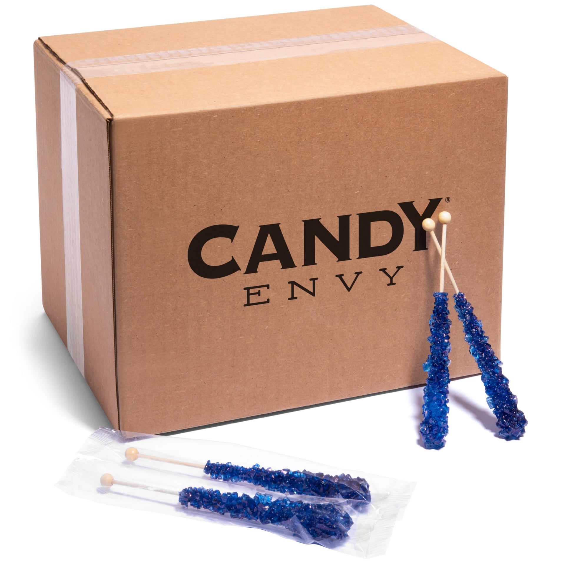 Candy Envy - Navy Blue Rock Candy Sugar Sticks - Blueberry Flavored - 144 Indiv. Wrapped