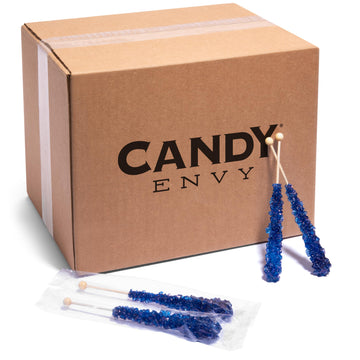 Candy Envy - Navy Blue Rock Candy Sugar Sticks - Blueberry Flavored - 144 Indiv. Wrapped