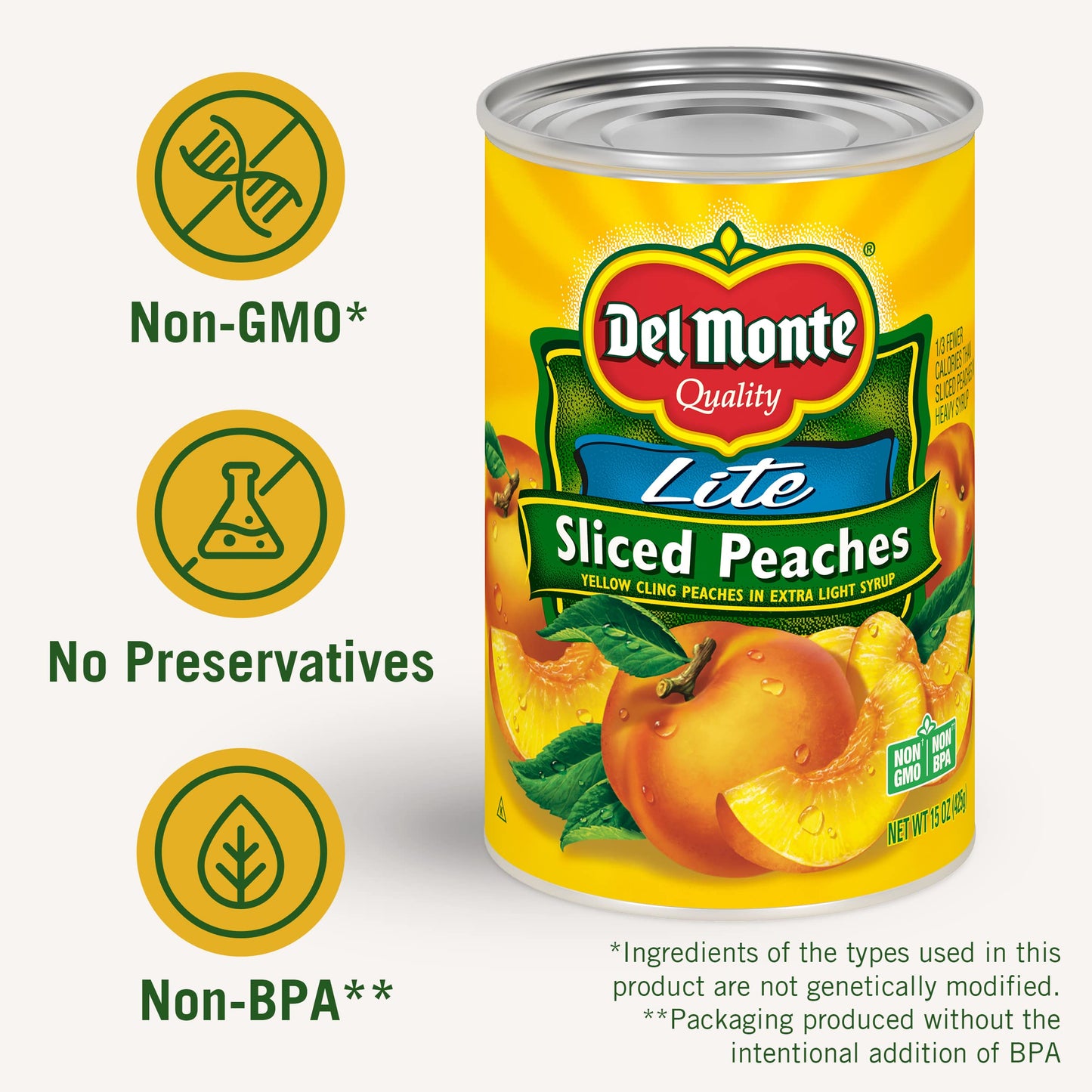Del Monte Sliced Yellow Peaches in Extra Light Syrup, 15 oz Can, Pack of 12 Cans