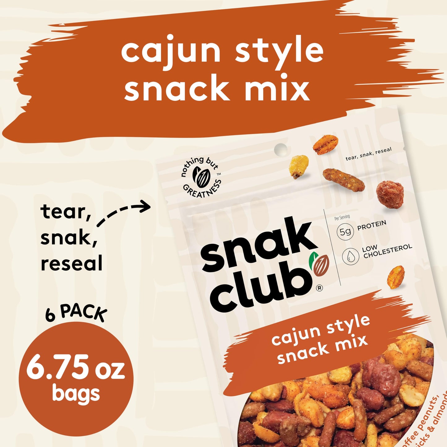 Snak Club Cajun Style Snack Mix With Hot And Spicy Peanuts, Butter Toffee Peanuts, Toasted Corn, Cajun And Honey Sesame Sticks,