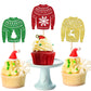 24 Pcs Ugly Sweater Cupcake Toppers Gold Green Red Glitter Christmas Tree Deer Snowflake Cupcake Picks Winter Merry Christmas Th