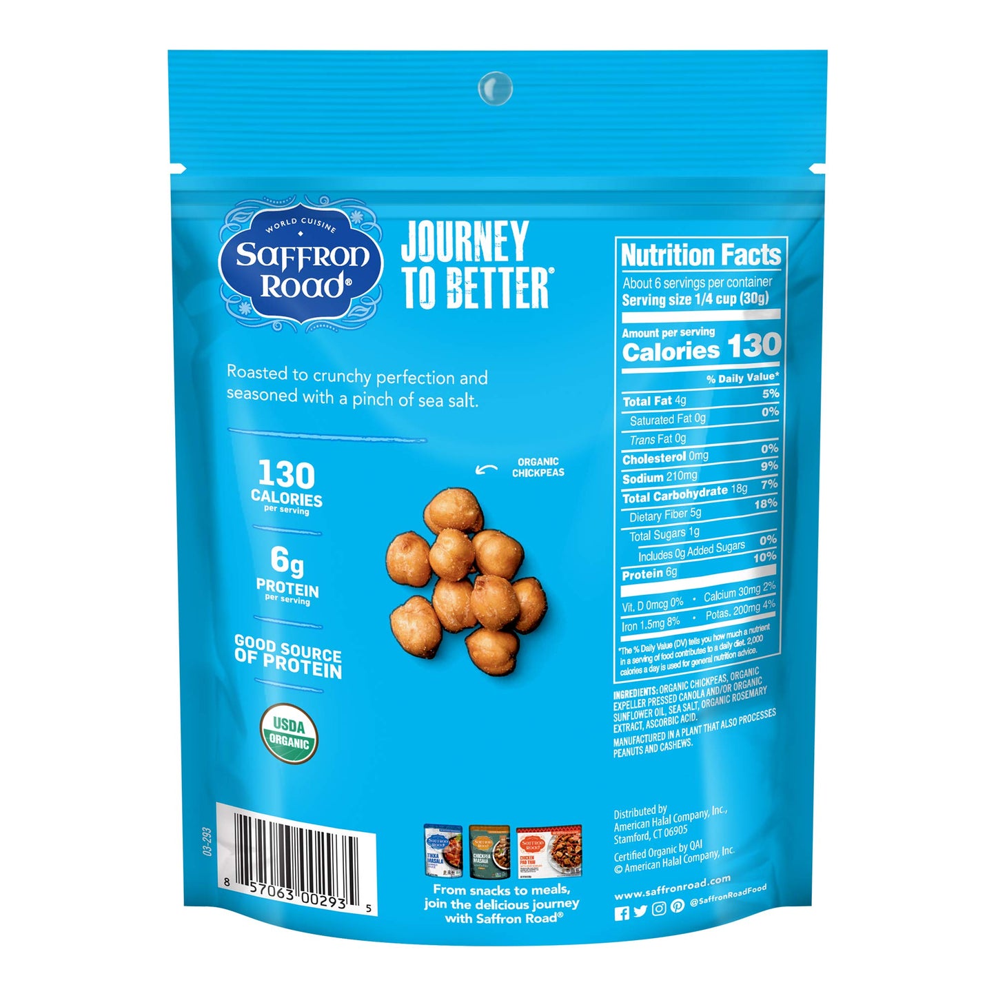 Saffron Road Organic Crunchy Chickpea Snacks-Gluten Free, Non-Gmo, Halal, Kosher, Vegan (Sea Salt, 6 Oz (4 Pack))