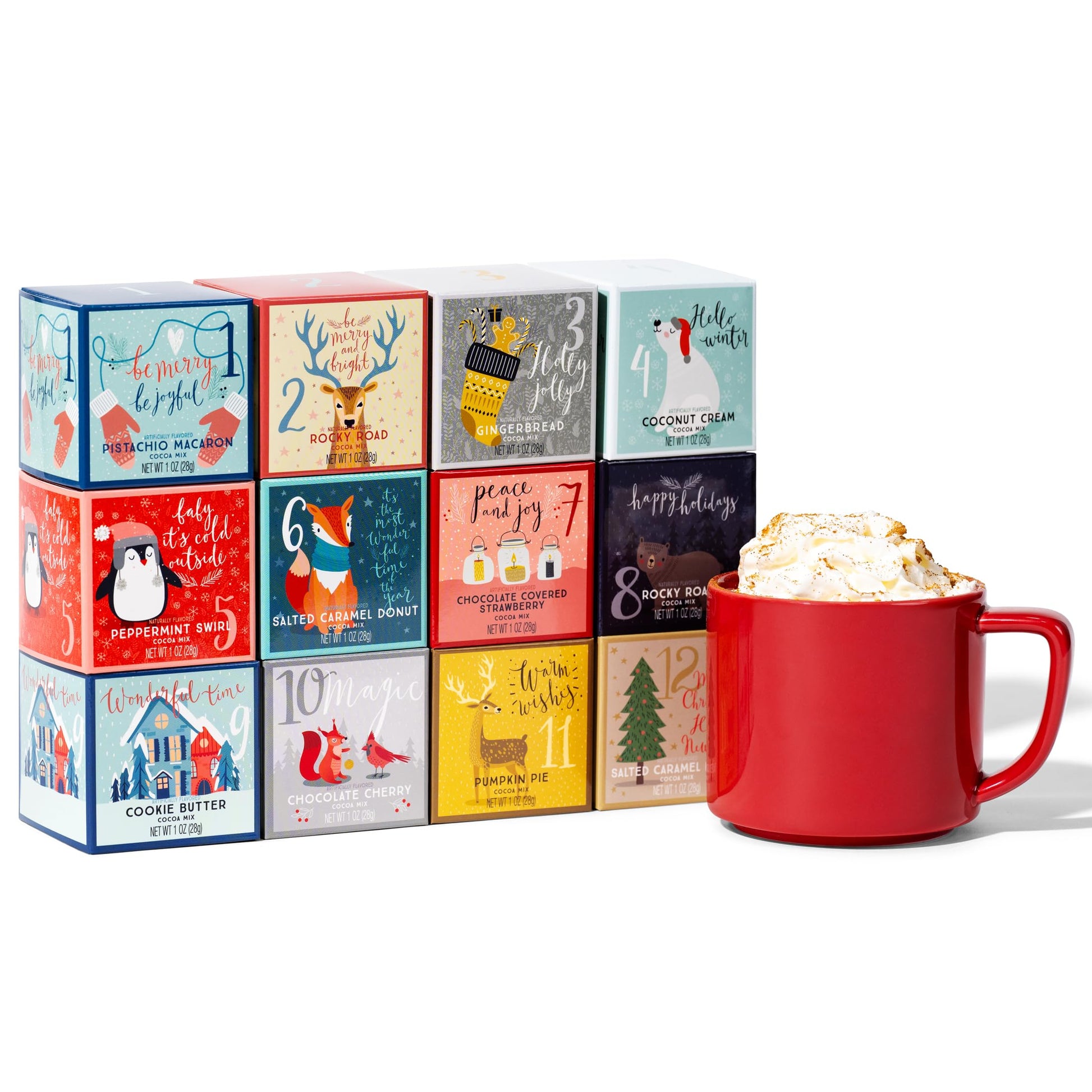 Thoughtfully Gourmet, 12 Days Of Christmas Hot Chocolate Gift Set, Flavors Include Rocky Road, Cookies Butter, Pumpkin Pie & Mor