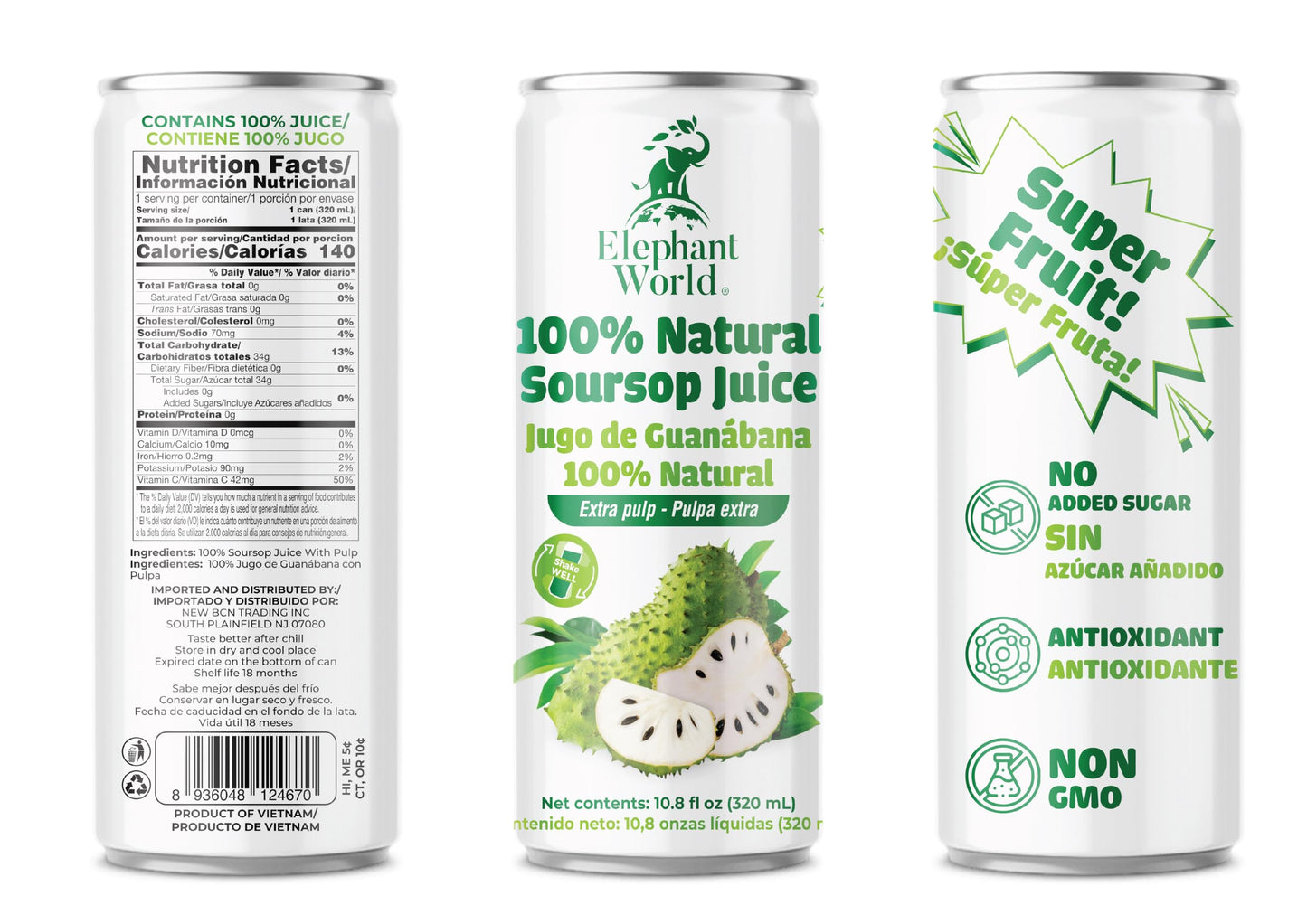 Elephant World 100% Natural Soursop Guanabana Juice 10.8 oz (Pack of 12), Soursop