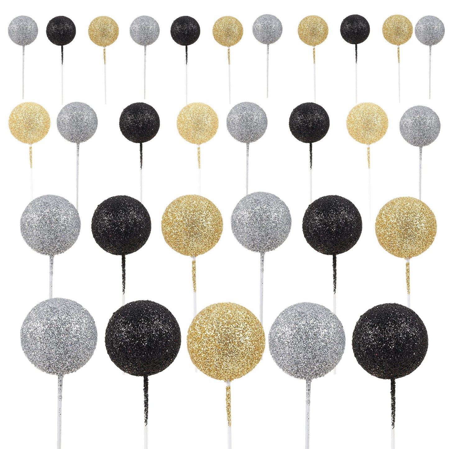 30Pcs Glitter Balls Cake Topper Mini Balloons Cupcake Topper Diy Cake Insert Topper Foam Cake Balls Baking Decoration For Baby S