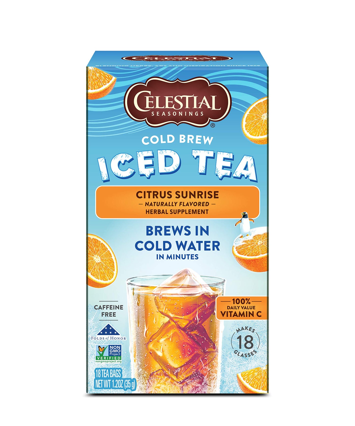 Celestial Seasonings Cold Brew Iced Tea, Citrus Sunrise, Caffeine Free, 18 Count, Pack of 6