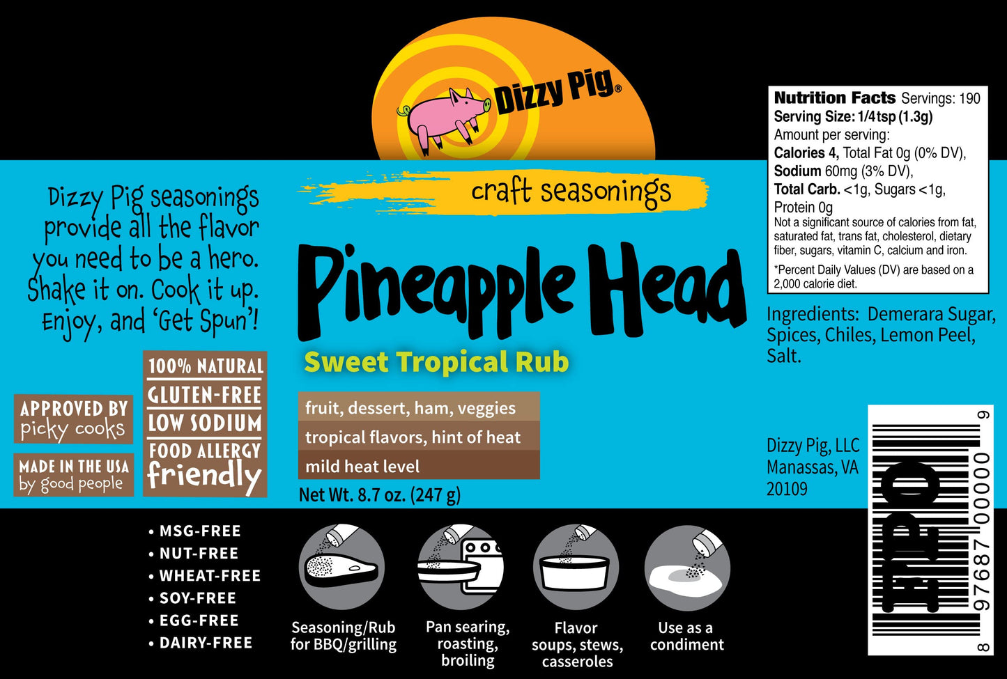 Dizzy Pig Pineapple Head Seasonings - Savory Sweet, 8oz Shaker, Two Pack