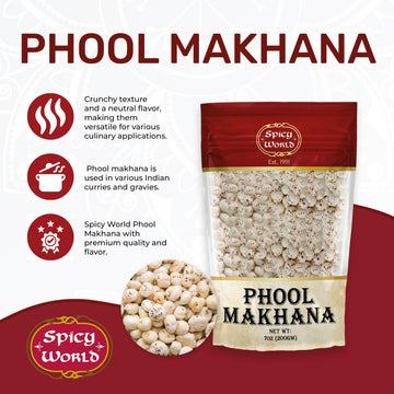 Spicy World Phool Makhana (Fox Nut/Popped Lotus Root Seed/Popped Water Lily Seeds) 200g (7oz) ~ Plain Raw Uncooked | ~ All Natur