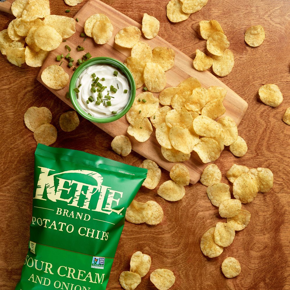 Kettle Brand Potato Chips, Sour Cream And Onion, 5 Ounce (Pack Of 15)