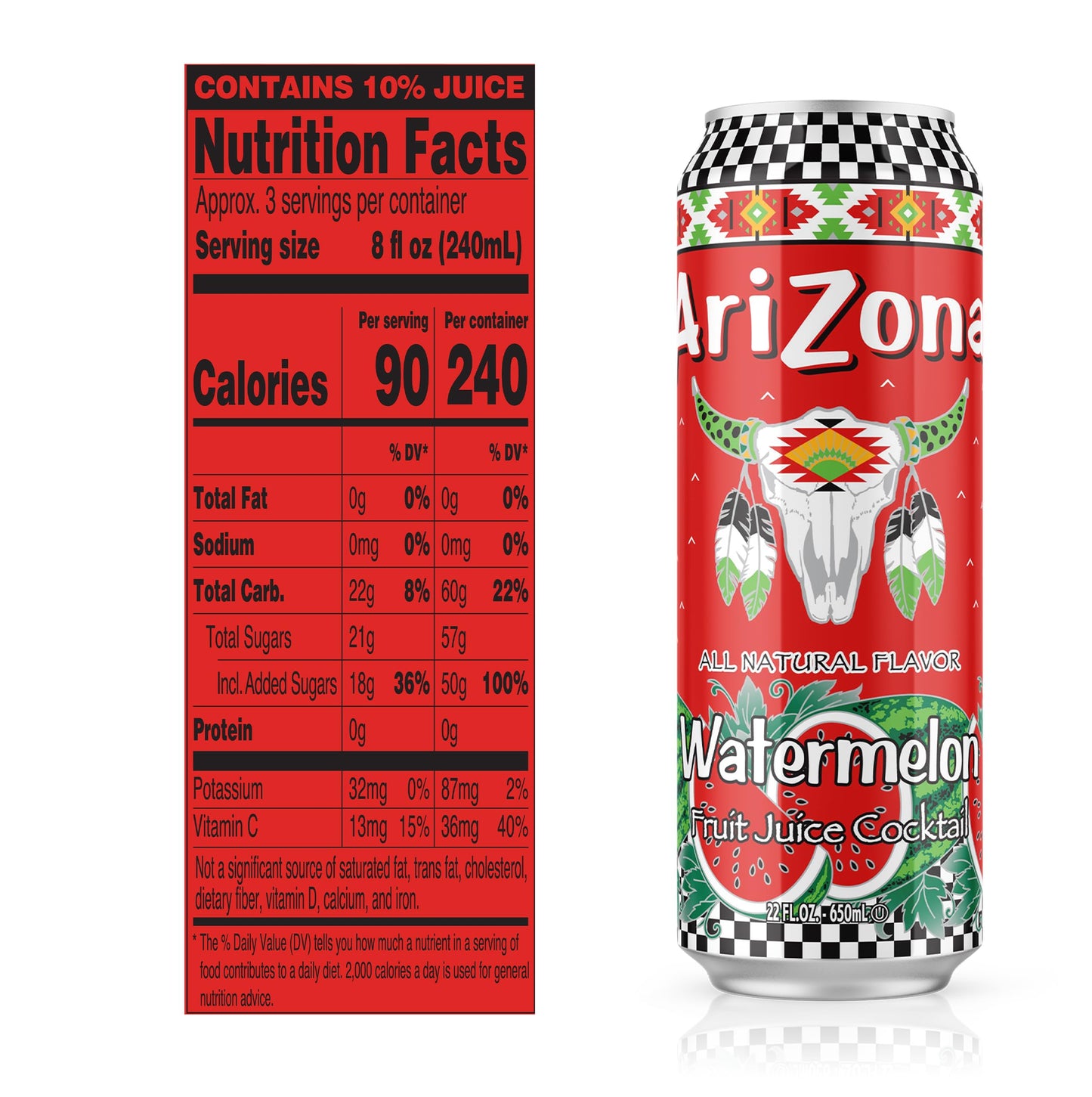 AriZona Watermelon Juice Cocktail, 23 Fl Oz, Pack of 24, Watermelon Flavor