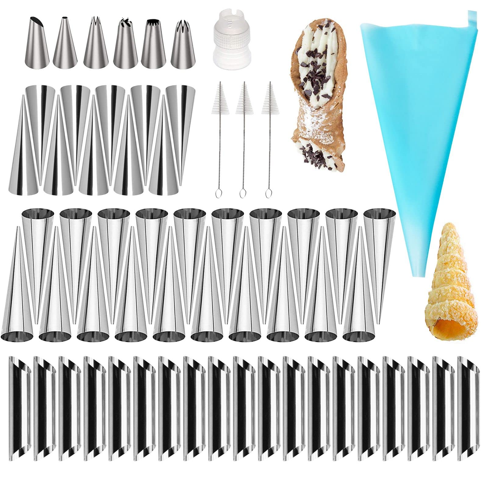 Non-stick Cream Cannoli Tubes, FantasyDay 50 Pcs Stainless Steel Baking Cones Pastry Roll Horn Croissant Mold Cannoli Shells wit