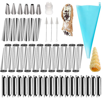 Non-stick Cream Cannoli Tubes, FantasyDay 50 Pcs Stainless Steel Baking Cones Pastry Roll Horn Croissant Mold Cannoli Shells wit