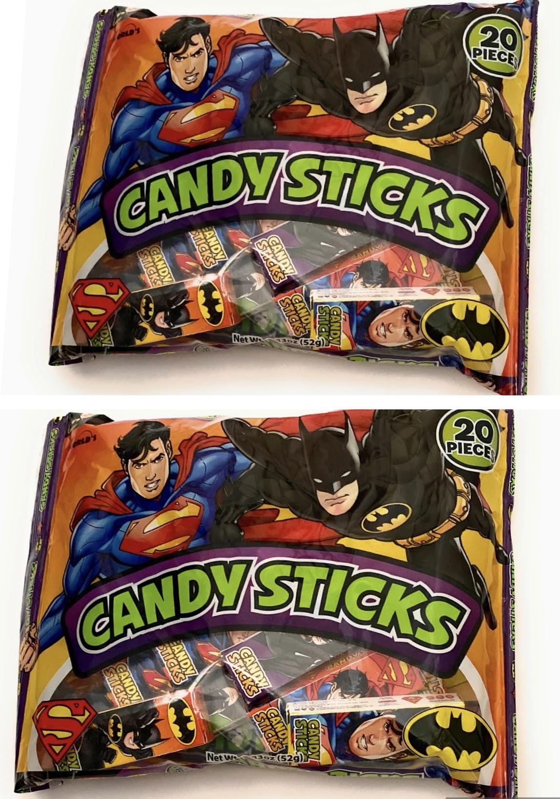 EABC Confection Candy Sticks 2 Pack Superhero Design S-upermans B-atman Comics 40 Count Individual Mini Boxes Nut Free Halloween