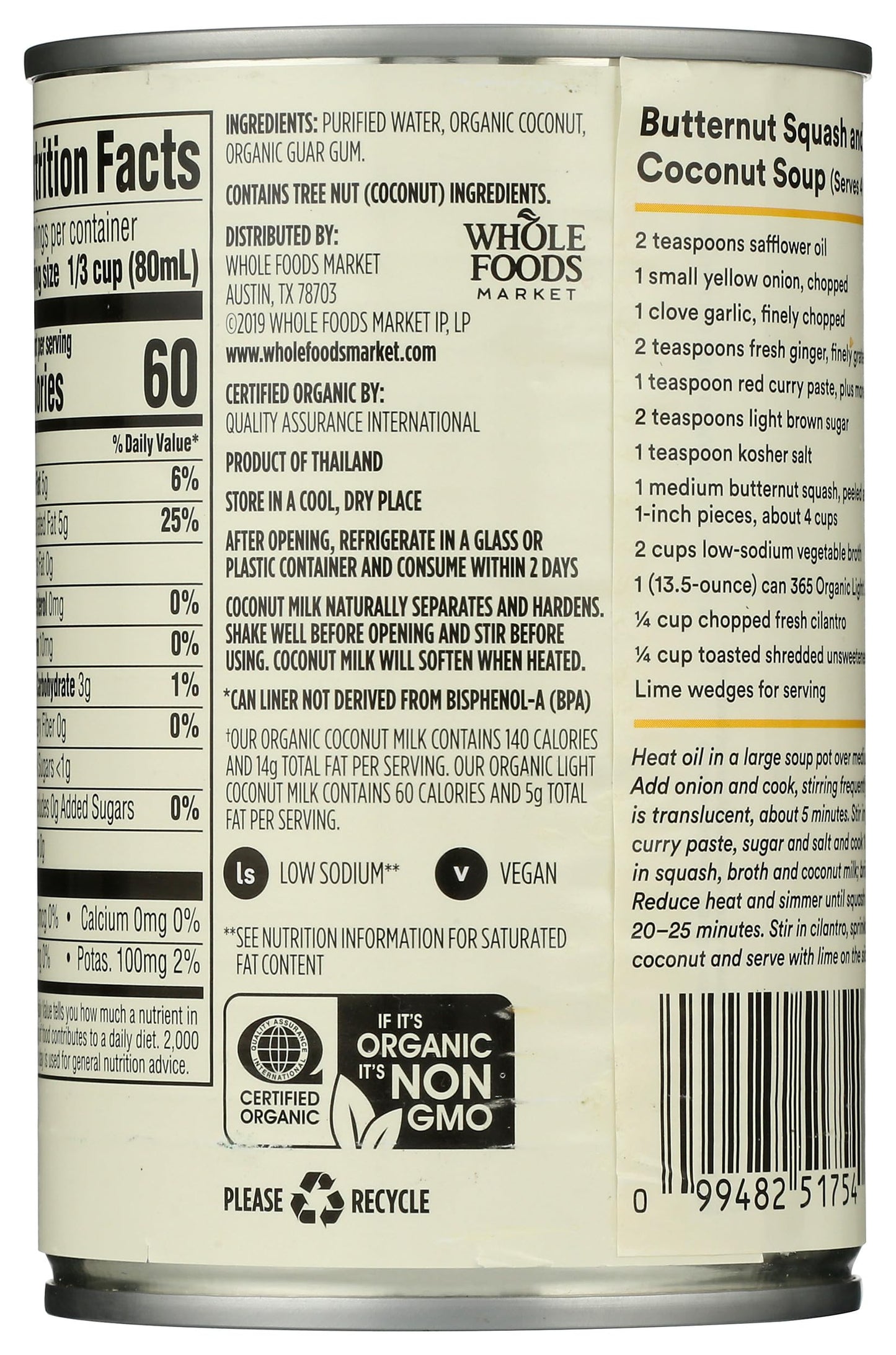 365 By Whole Foods Market, Organic Light Coconut Milk, 13.5 Ounce