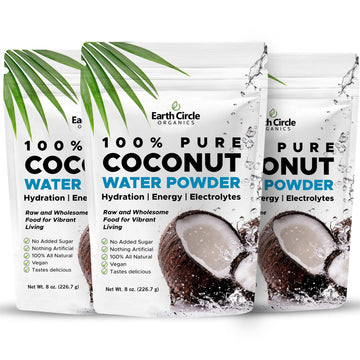 Earth Circle Organics Dried Coconut Water Powder - Hydration & Energy Supplement, Unsweetened, Vegan, Gluten Free, 8 Ounce (Pack of 3)