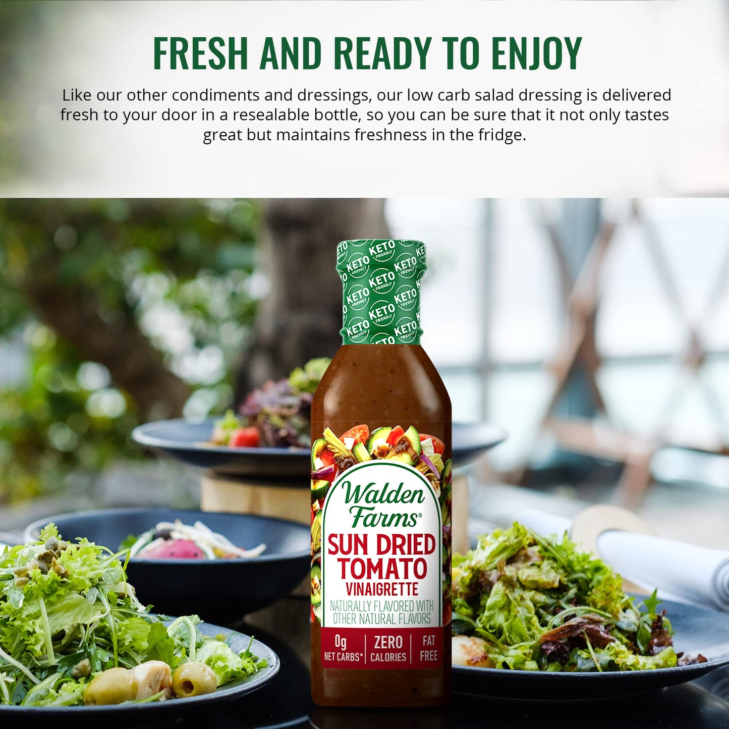Walden Farms Sun Dried Tomato Vinaigrette Dressing 12 oz Bottle - Sugar Free 0g Net Carbs Condiment - So Tasty on Salad, Grilled