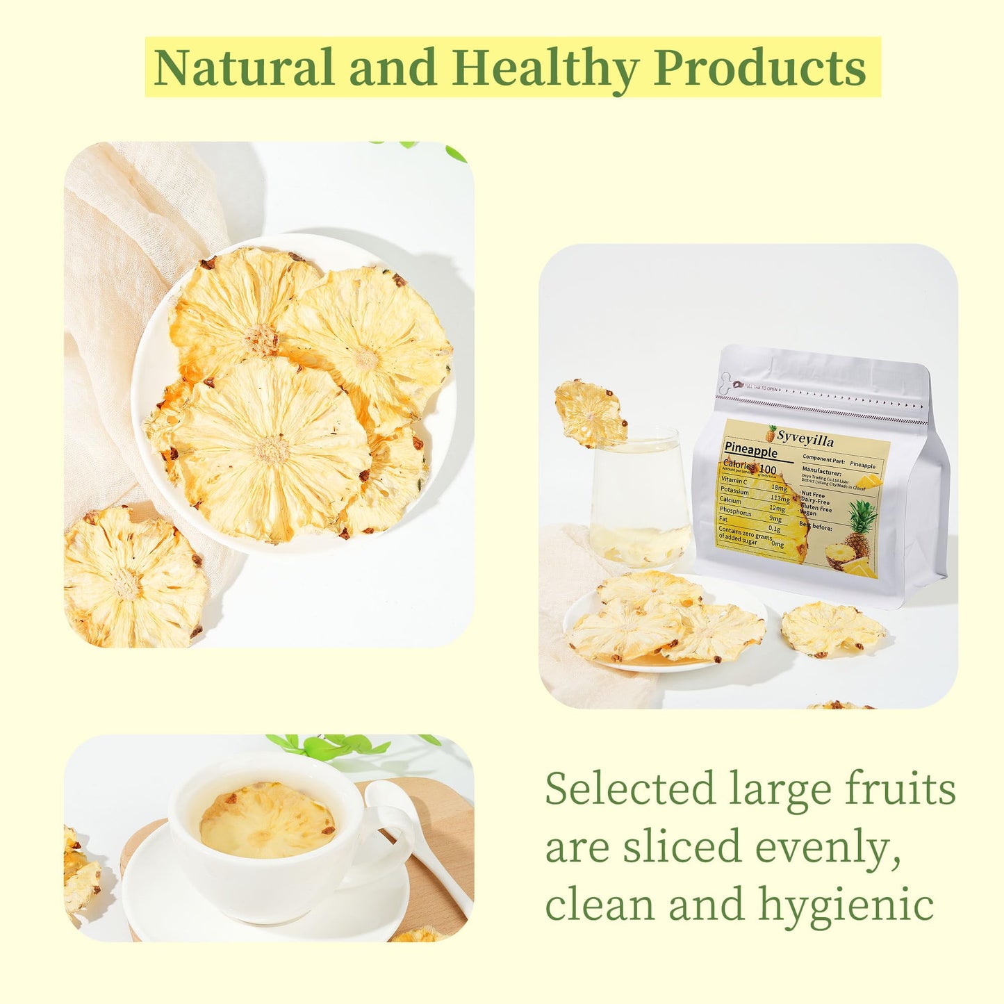 Syveyilla Dried Pineapple Slices - Dehydrated, 250g/8.82oz, 100% Natural, No Additives, Perfect for Cocktails, Baking, and Crafts