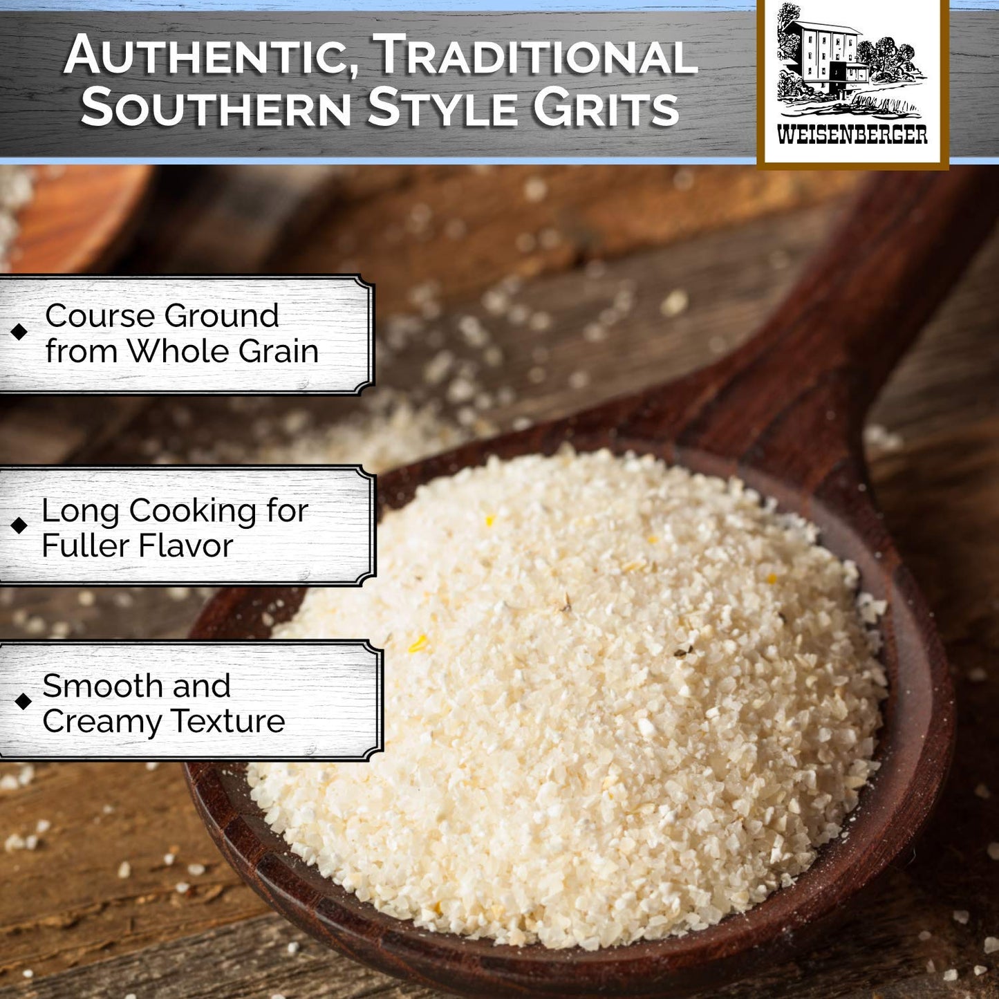 Weisenberger Stone Ground Grits - Southern Style Corn Grits - 2 lb Pack of 2 - Non-GMO Course Ground White and Yellow