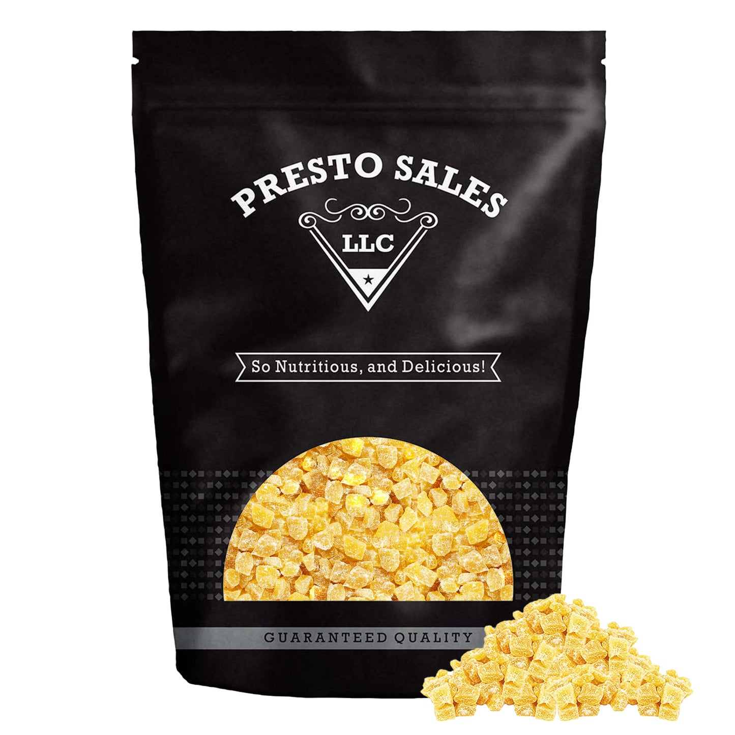 Presto Sales Crystallized Ginger Pieces 48 oz | Unsulphured Dried Candied Ginger 3-5 mm Pieces | All Natural, Non-GMO | Relieve 