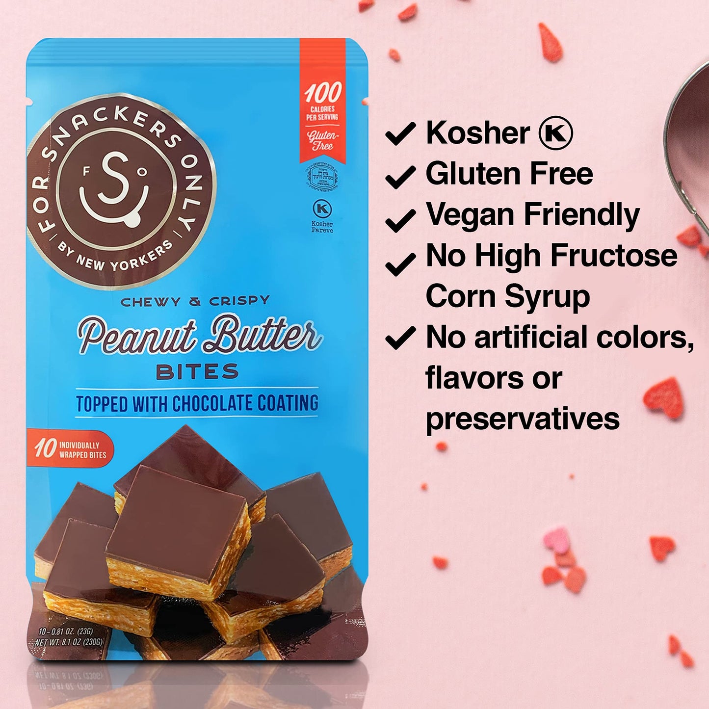 For Snackers Only Peanut Butter Bites - Gluten Free, Vegan, Dairy Free - 30 Individually Wrapped - 10 Count (Pack of 3)