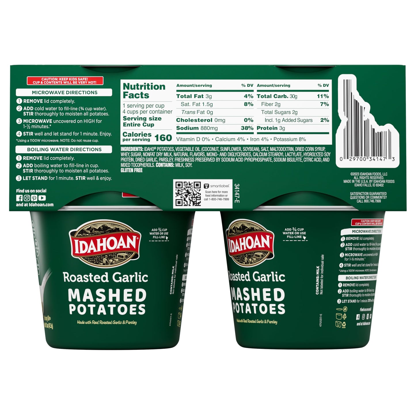 Idahoan Roasted Garlic Mashed Potatoes Cup 4-pack, 6 oz (Pack of 4)