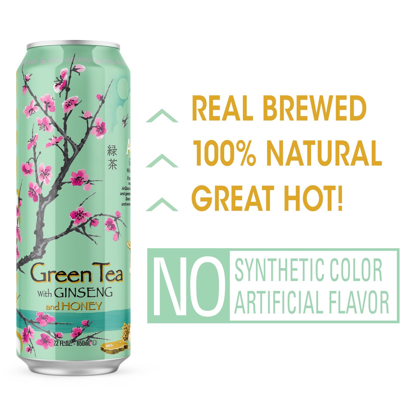 AriZona Green Tea with Ginseng & Honey, 22 Fl Oz Big Can, Pack of 12 - Refreshing Herbal Beverage, Perfect for On-the-Go Enjoyment