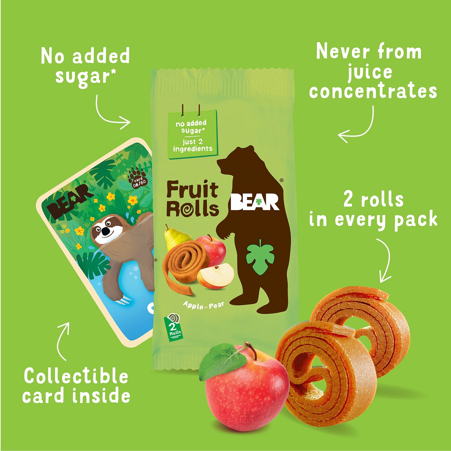 BEAR Real Fruit Snack Rolls - Gluten Free, Vegan, and Non-GMO - Apple - Healthy School And Lunch Snacks For Kids And Adults, 0.7