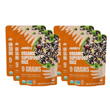 Jasberry Organic Rice With 9 Grains - Superfood Rice With High Antioxidants, Ready To Eat Or Heat, Non-Gmo, Gluten-Free, Usda Ce