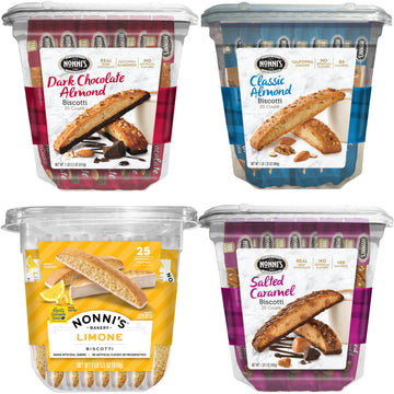 Nonnis Biscotti Variety Pack - 4 Flavors (Originali, Cioccolati, Limone, Salted Caramel) - 100 Individually Wrapped Italian Coo