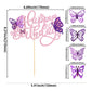 Ephlyn 25Pcs Butterfly Happy Birthday Cake Topper Purple 3D Cupcake Toppers Decorations For Girls Women'S Party Pink