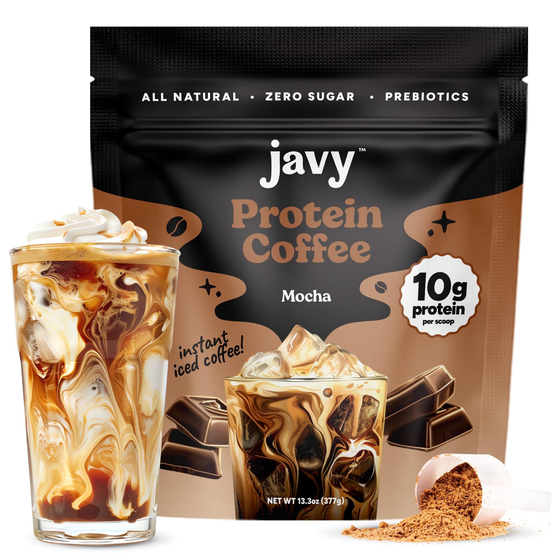 Javy Mocha Protein Coffee - Premium Whey Protein & Instant Iced Coffee - 100% Arabica Coffee - Zero Artificial Flavors & Sweeten
