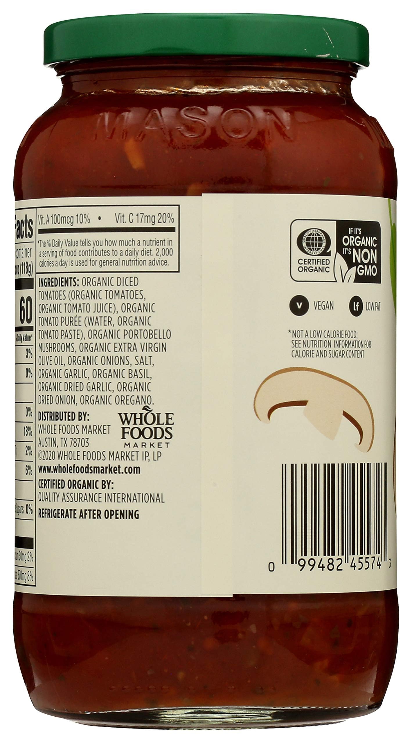 365 by Whole Foods Market, Organic Portobello Mushroom Pasta Sauce, 25 Ounce