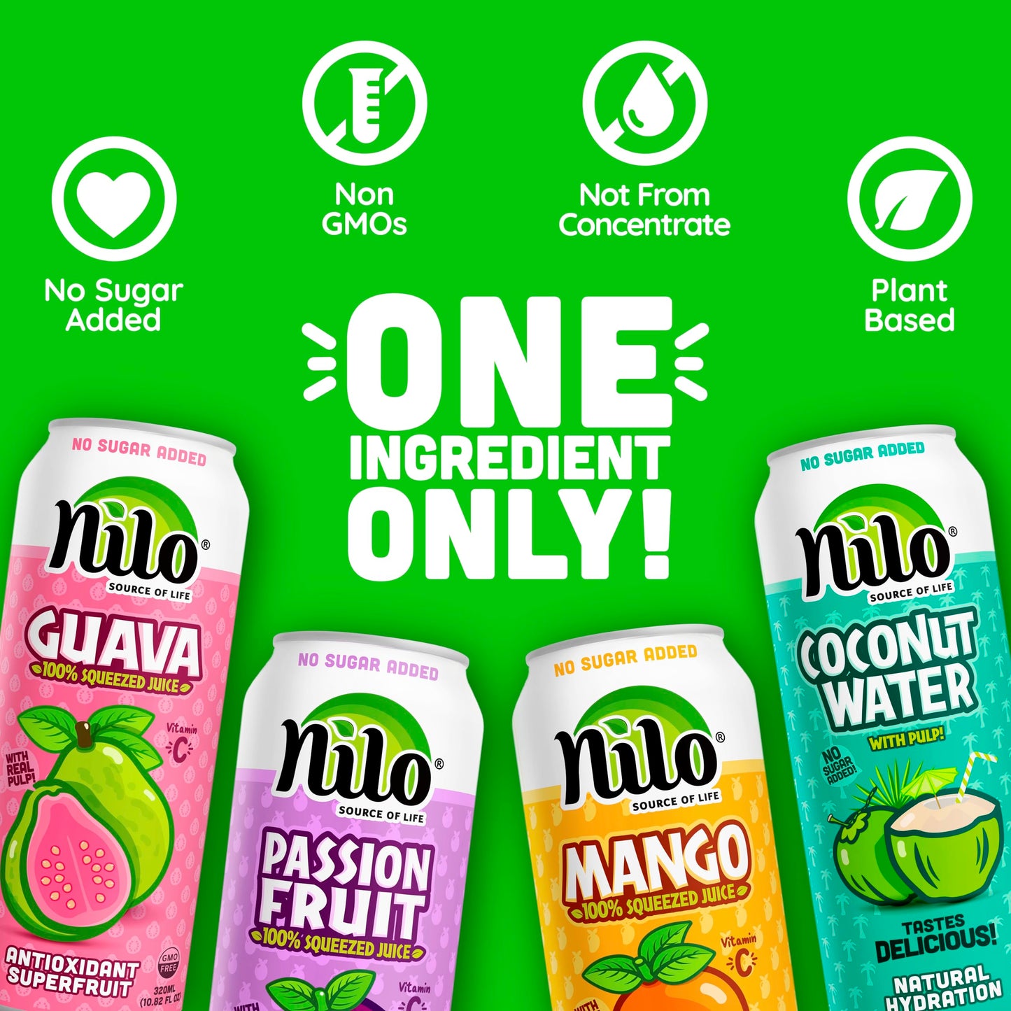 Nilo Variety Pack | 100% Squeezed Juice Guava Mango Coconut Water Passion Fruit | No Sugar Added | Non Gmo | Not From Concentrat