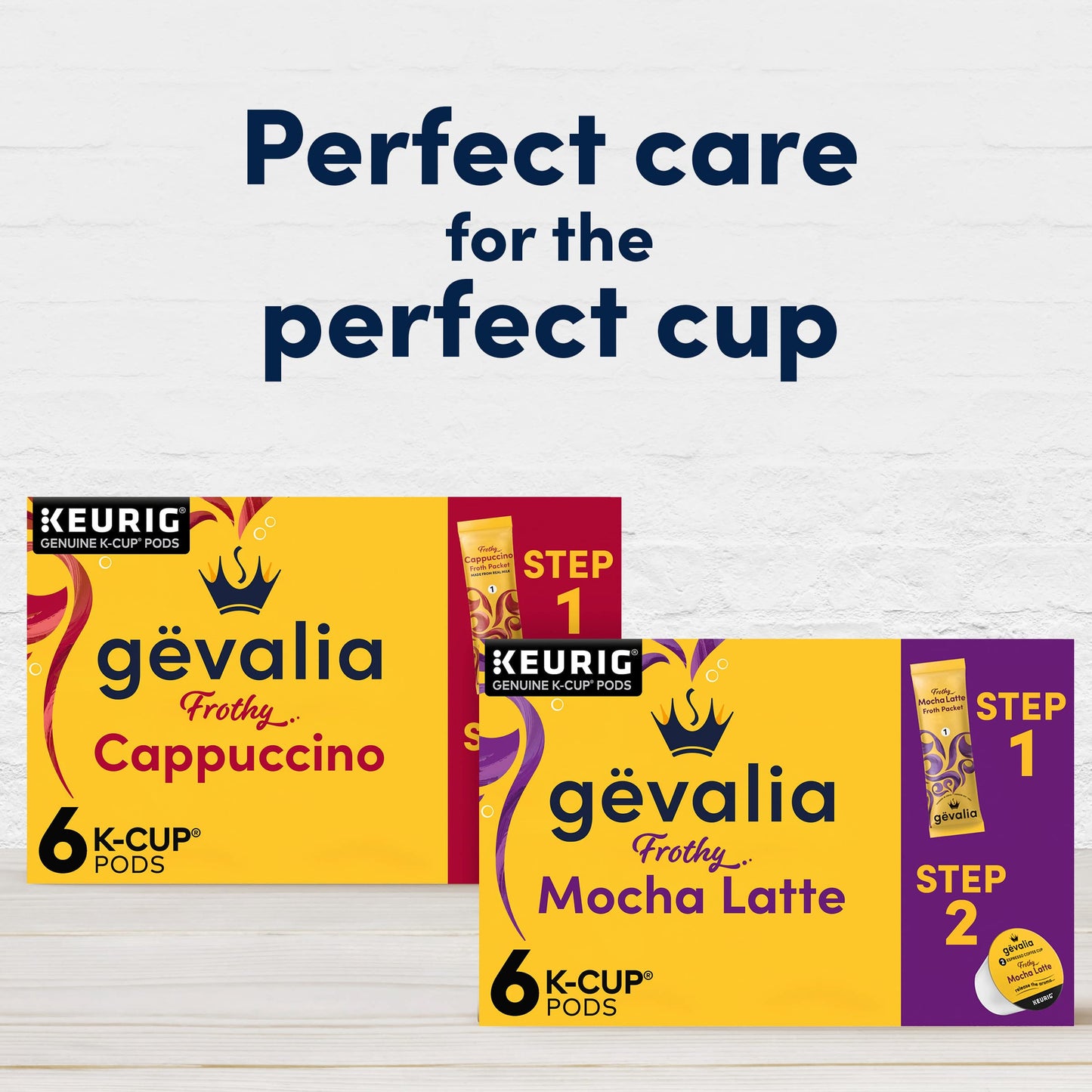 Gevalia Frothy 2-Step Mocha Latte Espresso K-Cup Coffee Pods & Froth Packets Kit (36 ct Pack, 6 Boxes of 6 Pods with Packets )