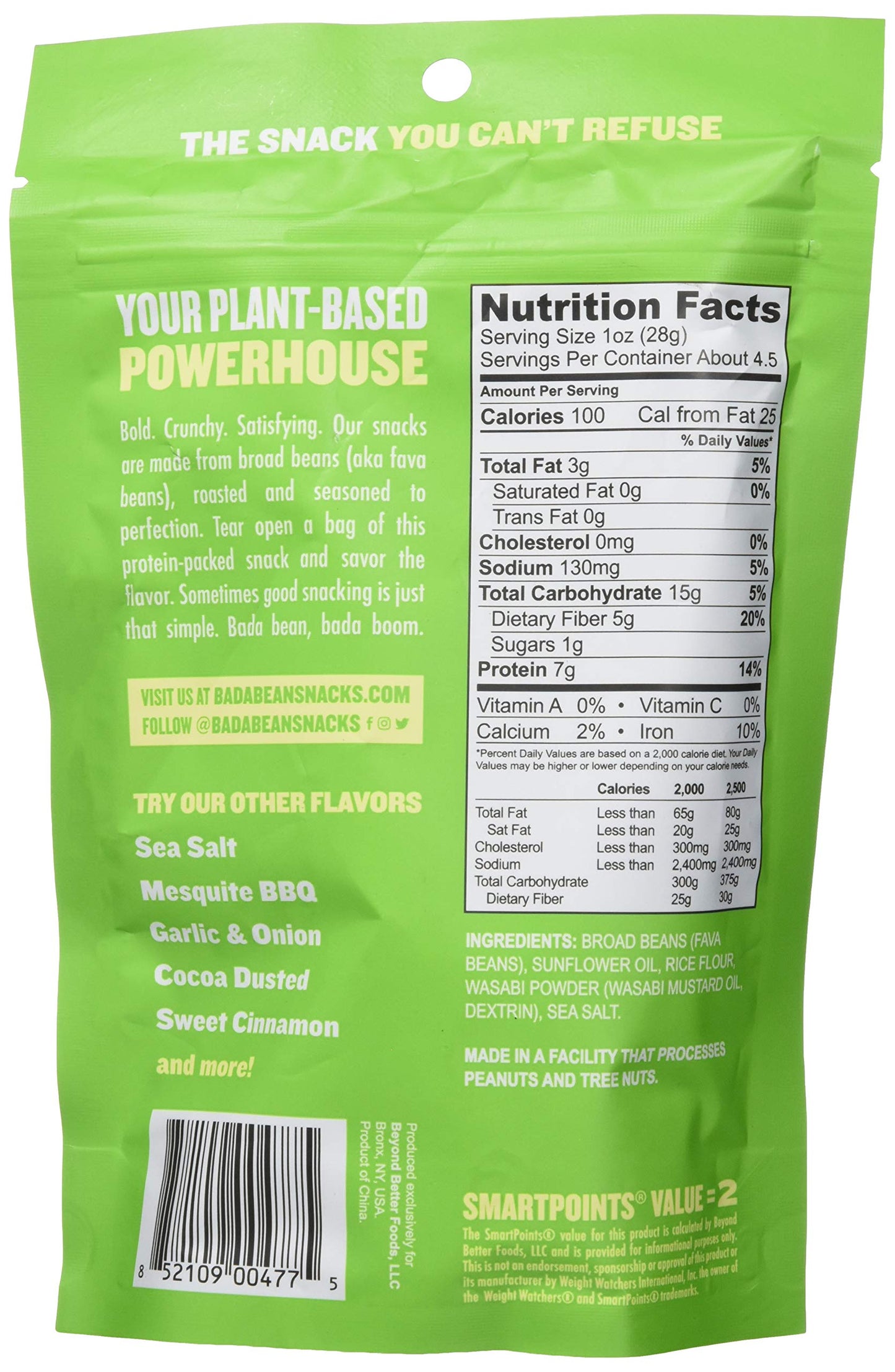 Enlightened Bada Bean Bada Boom Plant-Based Protein Snacks, Spicy Wasabi, 4.5 oz (12 Count), Gluten Free, Vegan, 110 Calories per Serving