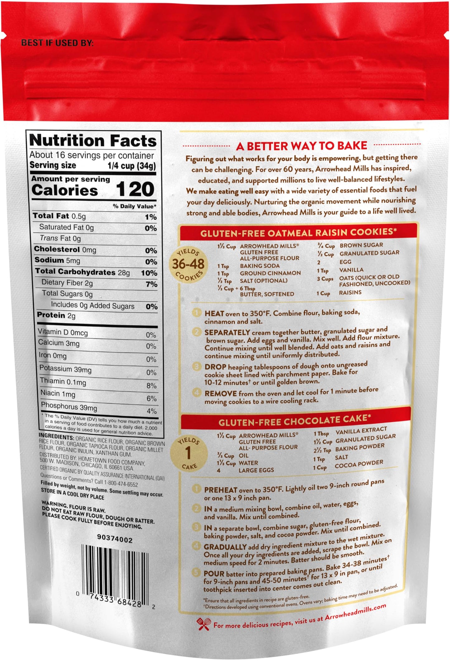 Arrowhead Mills Organic Gluten Free All-Purpose Flour, 20 Oz Bag