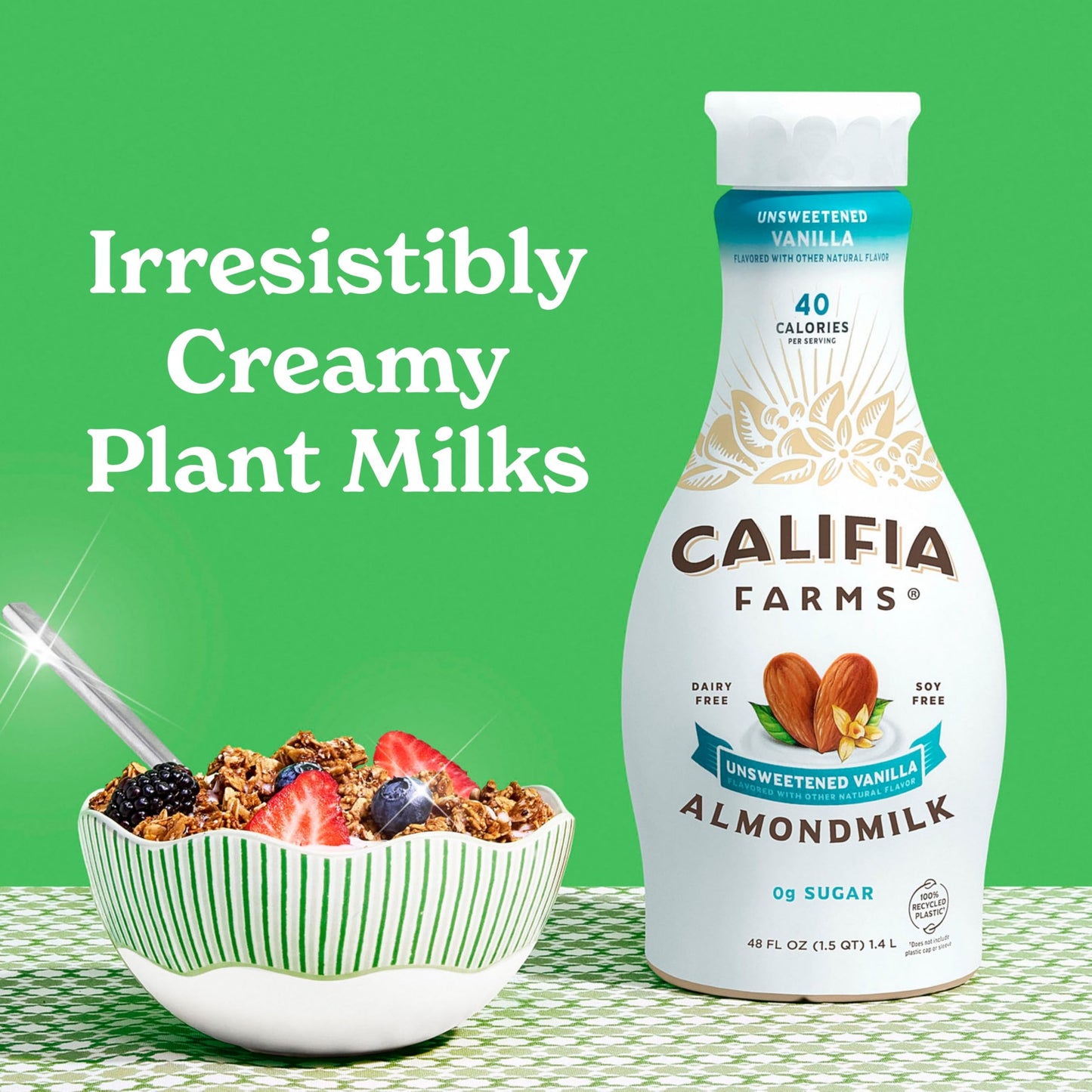 Califia Farms - Unsweetened Vanilla Almond Milk, 48 Oz, Dairy Free, Vegan, Plant Based, Keto, Gluten Free, Non GMO, Sugar Free,