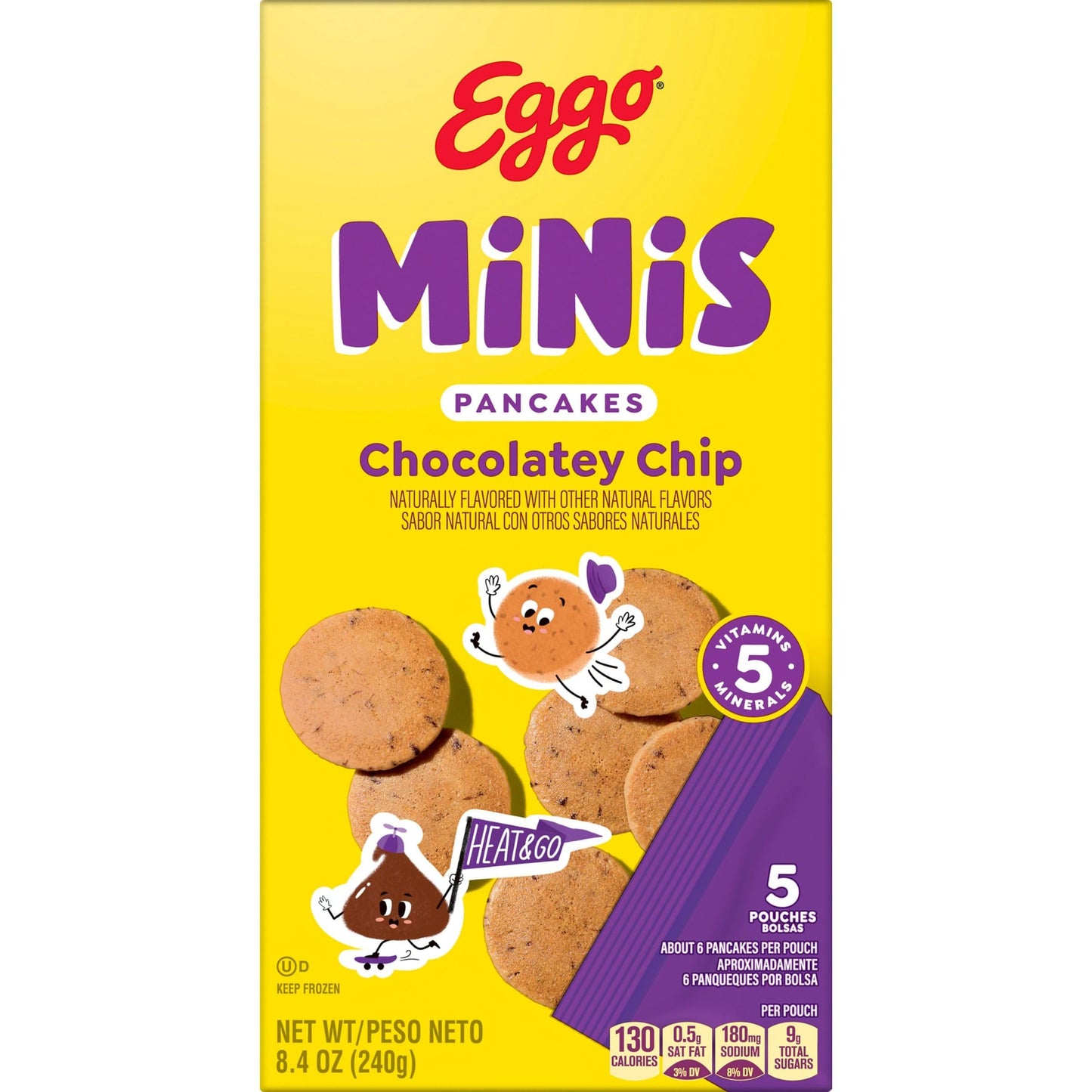 Eggo Minis Frozen Pancake Bites, Frozen Breakfast, Breakfast Food, Chocolatey Chip, 8.4oz Box (5 Pouches)