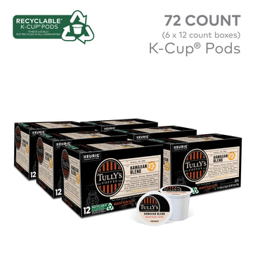 Tully'S Coffee Hawaiian Blend Keurig Single-Serve K-Cup Pods, Medium Roast, 72 Count (6 Packs Of 12)