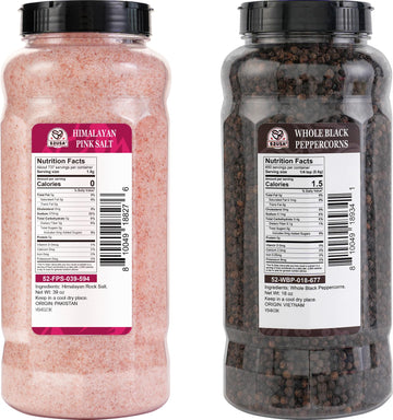 52Usa Whole Black Peppercorns 18 Oz + Himalayan Pink Salt (Fine Grain) 39 Oz, Salt And Pepper Grinder, Black Peppercorn Refil, K