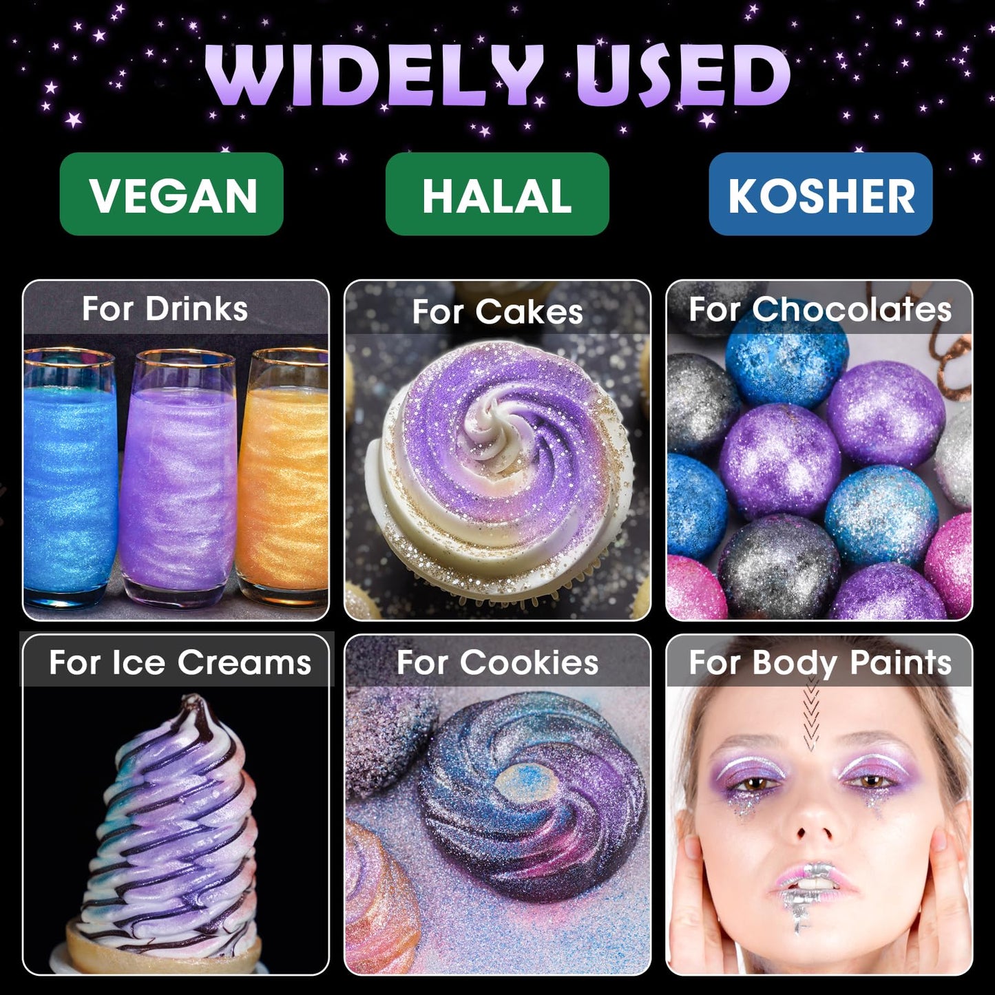 NiHome Edible Glitter Powder for Decorating - Metallic Luster Dust, Purple, 5g/0.17oz, Vegan, Allergen-Free