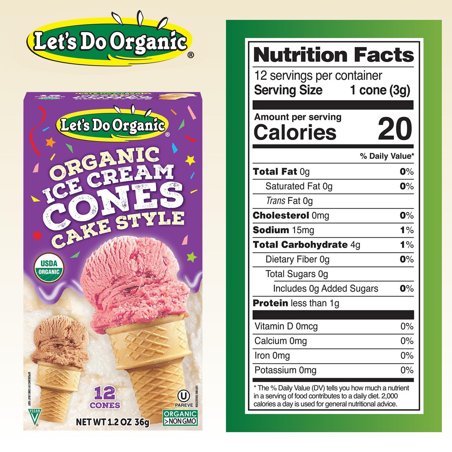 Lets Do Organic Ice Cream Cones - Sugar Cones for Ice Cream, Mini Ice Cream Cones, Ice Cream Cups, Crispy Cones, Mini Cake Cones