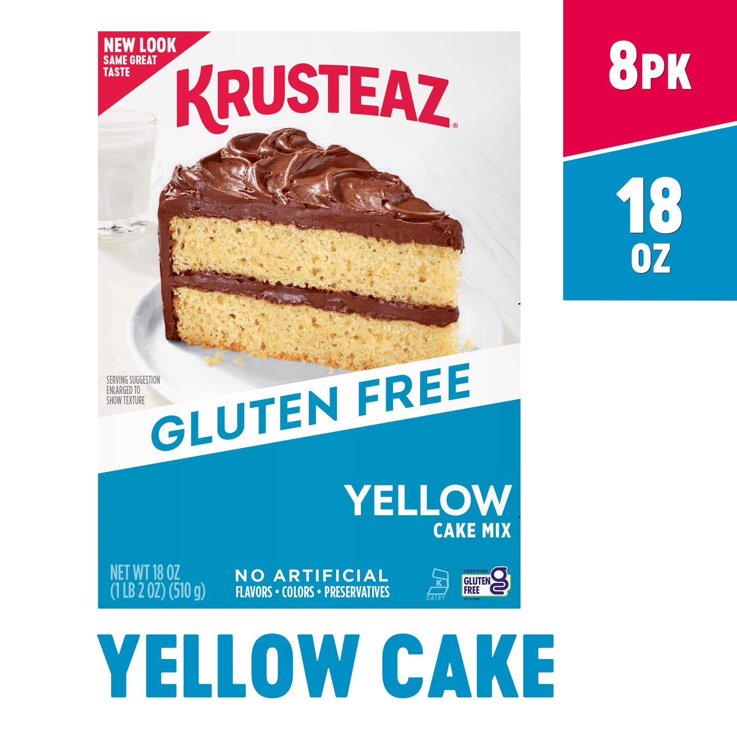 Krusteaz Gluten Free Yellow Cake Mix, No Artificial Flavors, Colors, Or Preservatives, 18 Oz Boxes (Pack Of 8)