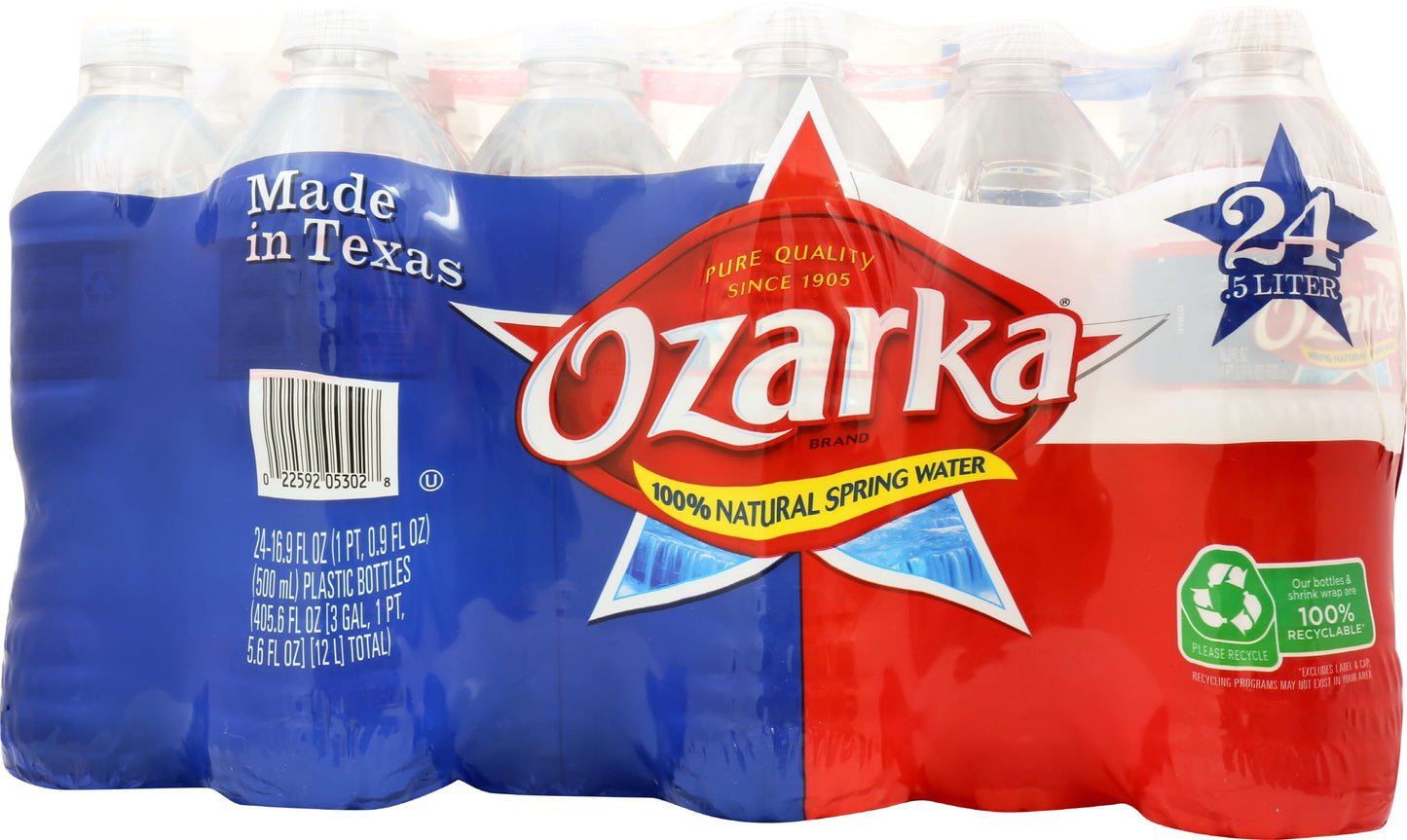 OZARKA Water Spring Bottled Water, 16.9 Fl Oz, 24 Pack