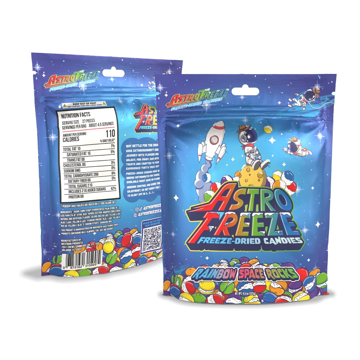 Premium Freeze Dried Skittles - [4-Pack] 18Oz 1.13Lb - Rainbow Space Rocks Freeze Dried Candy - Original Skittle Flavors = Lime,