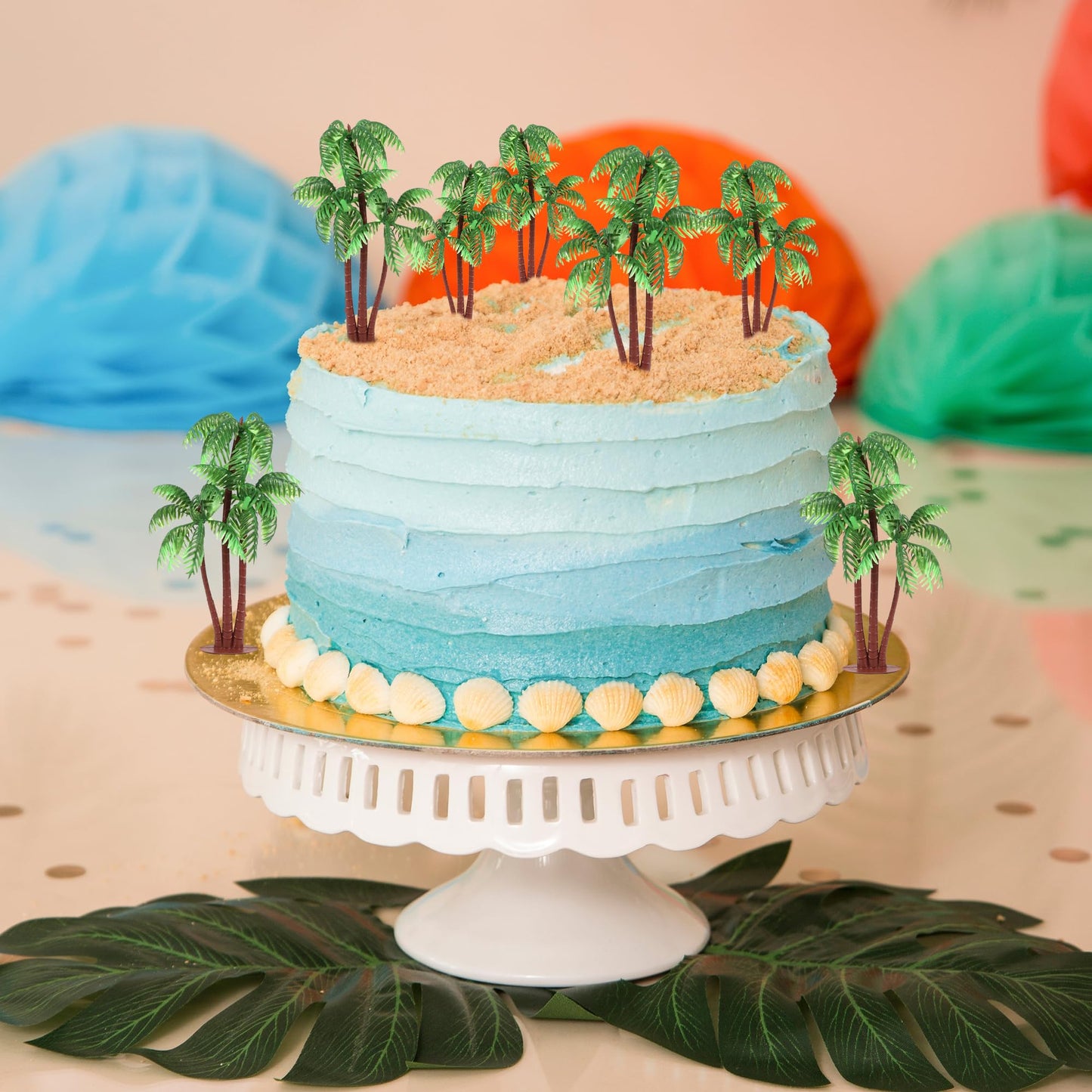Gyufise 10 Pieces Plastic Green Palm Tree Coconuts Cupcake Toppers Miniature Palm Tree Figurines Cake Toppers Decorations For Mi