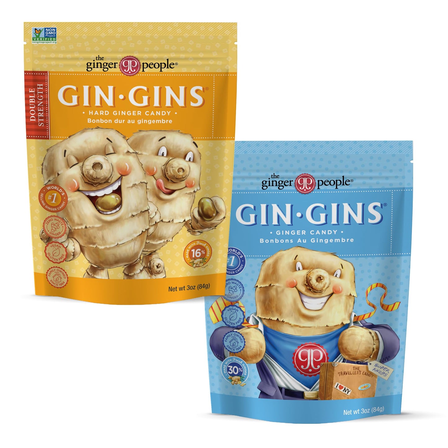 The Ginger People GIN GINS Hard Candy – Natural Ginger Candy – Variety Pack – 2 x 3oz Bags