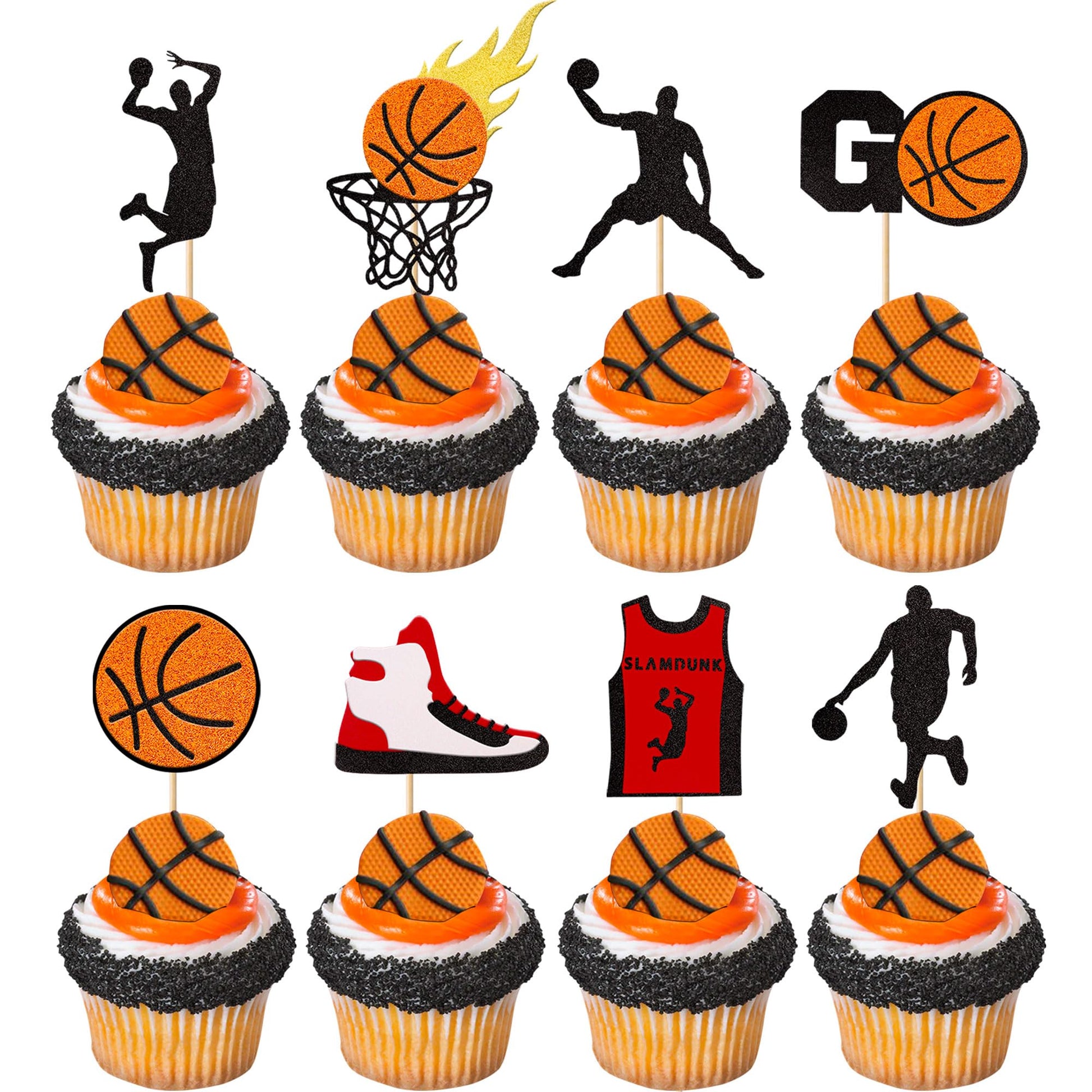 YCTHUNFISH 24 Pack Basketball Cupcake Toppers - Slam Dunk Cake Decorations for Baby Showers & Birthdays - 24-Basketball