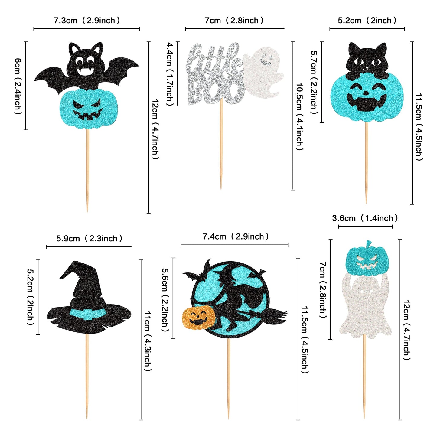 Ercadio 24 Pack Happy Halloween Cupcake Toppers Glitter Little Boo Cupcake Picks Ghost Pumpkin Cupcake Picks For Baby Shower Bir